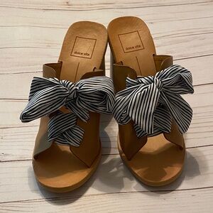 Dolce Vita Tan Sandals with Black and White Striped Bow